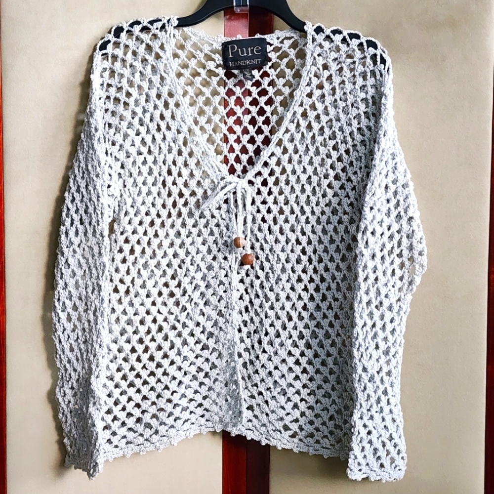 Pure Handknit Crochet Cardigan L/XL